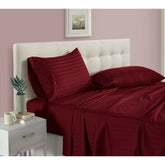Luxury Strip Satin Bed sheet Set - Burgundy - Aura Living