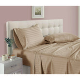Luxury Strip Satin Bed sheet Set - Beige - Aura Living