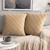 Pack of 2 Velvet Decorative Pin Pleated Square Cushions - Aura Living