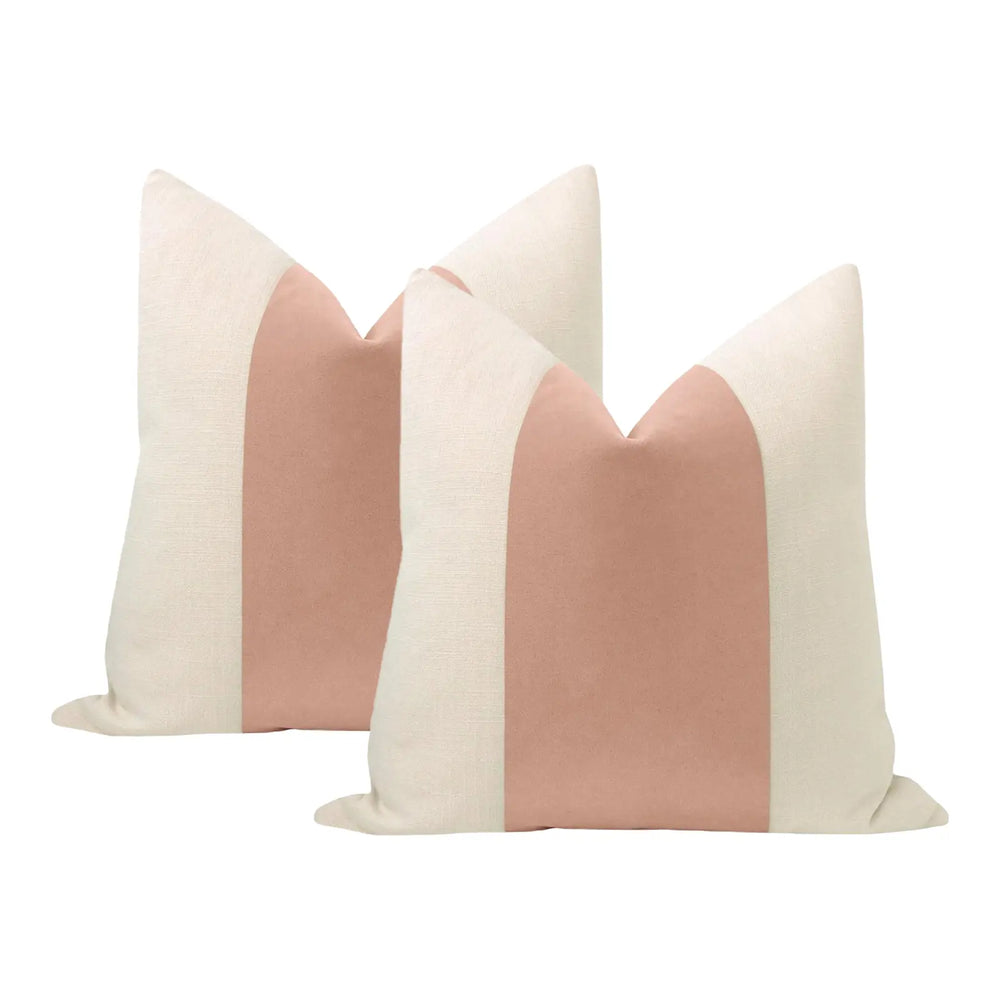 Packof 2 Classic Espresso Velvet Panel With Oatmeal Cotton Cushions - Aura living