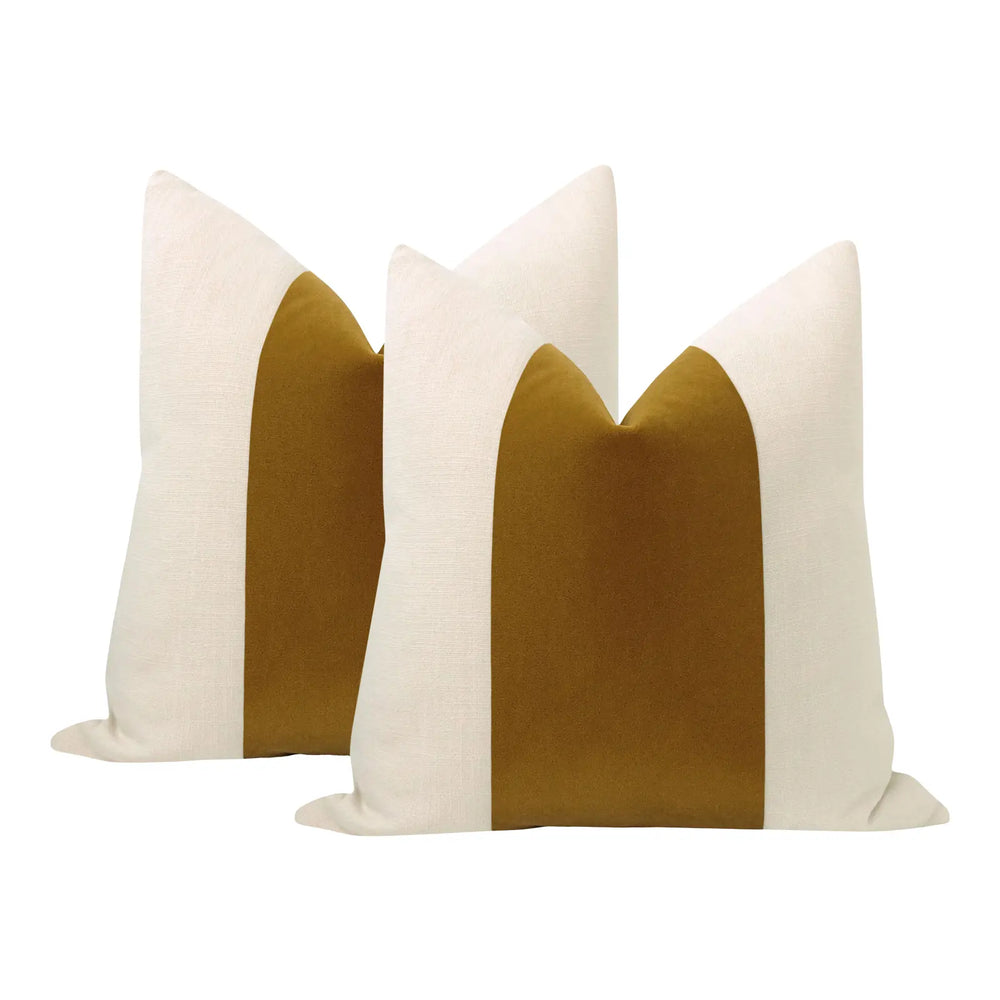 Packof 2 Classic Espresso Velvet Panel With Oatmeal Cotton Cushions - Aura living