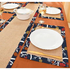 Jute Dinning Set With Border- Rose Garden Blue