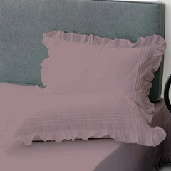Cotton Fitted Sheet With Frilled Pillow Cover- Rose Wood - Aura living