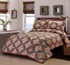 3 PCS LUXURY COTTON PRINTED BEDSPREAD - DIMOND ROSES - Aura living