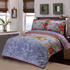 3 PCS LUXURY COTTON PRINTED BEDSPREAD - SUMMER GARDEN - Aura living