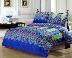 3 PCS LUXURY COTTON PRINTED BEDSPREAD - ELUAMM BLUE - Aura living