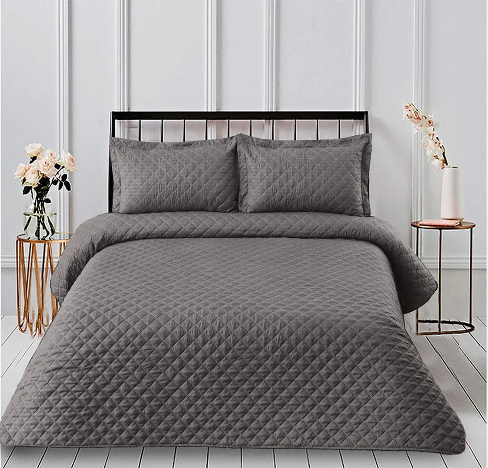 3 PCS LUXURY COTTON SATIN BEDSPREAD - GREY - Aura living