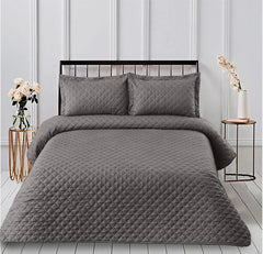 3 PCS LUXURY COTTON SATIN BEDSPREAD - GREY - Aura living