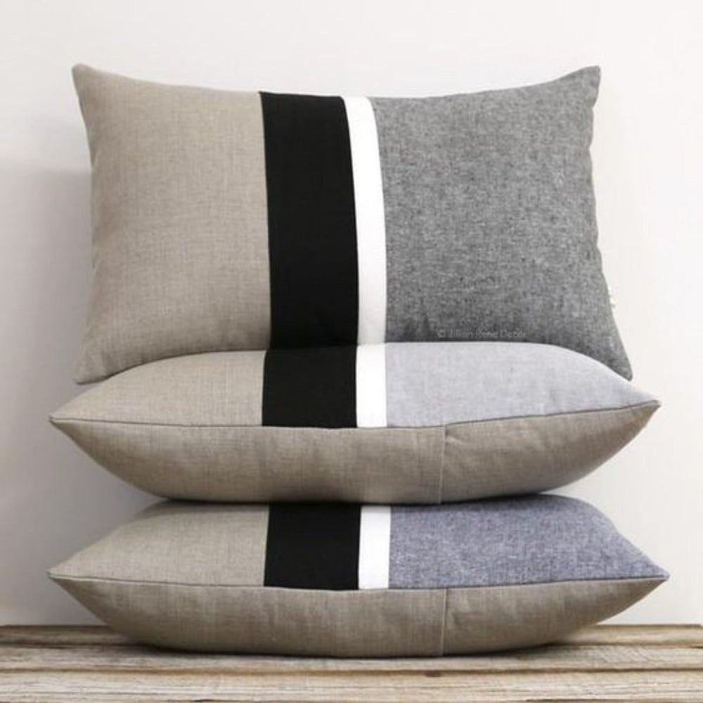 Pack of 3 Mono Grey and Black Jute Cushions - Aura living