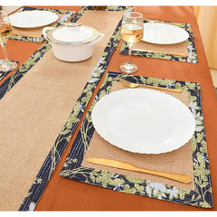 Jute Dinning Set With Border- Rose Garden Blue