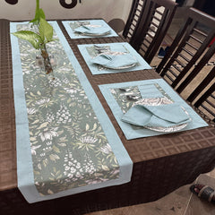 Green Garden Table Mat Set With Aqua border