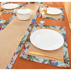 Jute Dinning Set With Border- Rose Garden Blue