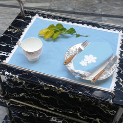 9 PCS TROLLEY MAT AND NAPKIN SET WITH LACE - SKY BLUE - Aura living