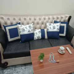 5Pc Blue Enchanted Cushion Cover Set -Jute cushion