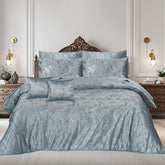 8 Pcs Greek Border Velvet Duvet Cover Set - Silver Grey