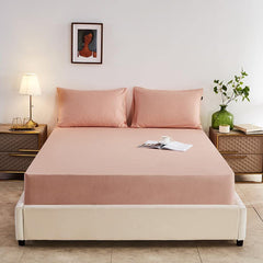 Rich Cotton Fitted Sheet with Pillow covers - Peach