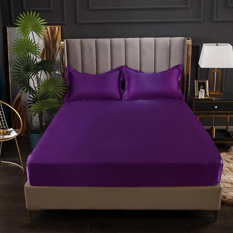 Luxury Egyptian Cotton Satin Fitted Sheet Set - Purple - Aura living
