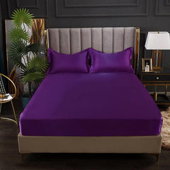 Luxury Egyptian Cotton Satin Fitted Sheet Set - Purple - Aura living
