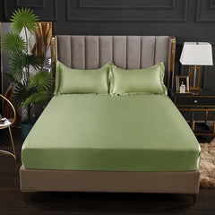 Luxury Egyptian Cotton Satin Fitted Sheet Set - Light Green - Aura living