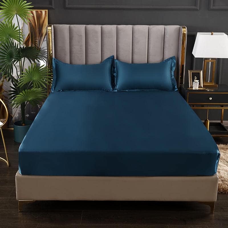 Luxury Egyptian Cotton Satin Fitted Sheet Set - Teal Blue - Aura living
