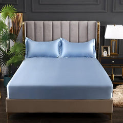 Luxury Egyptian Cotton Satin Fitted Sheet Set - Sky Blue - Aura living