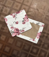 Jute Coasters Set With Rose Garden Border And Back