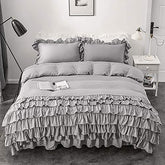 Luxury Cotton Frilled Duvet Set Light Grey - Aura Living