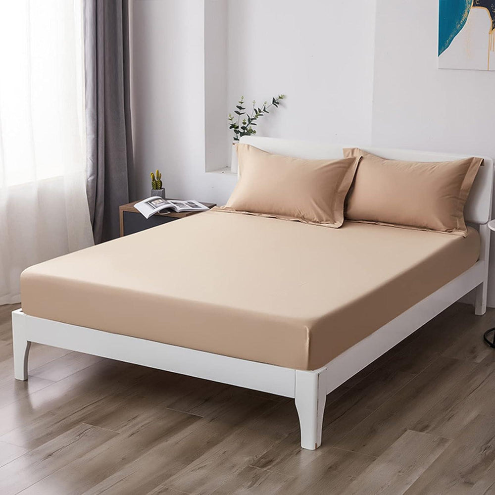 Beige Egyptian Cotton Fitted Sheet Set - Aura living