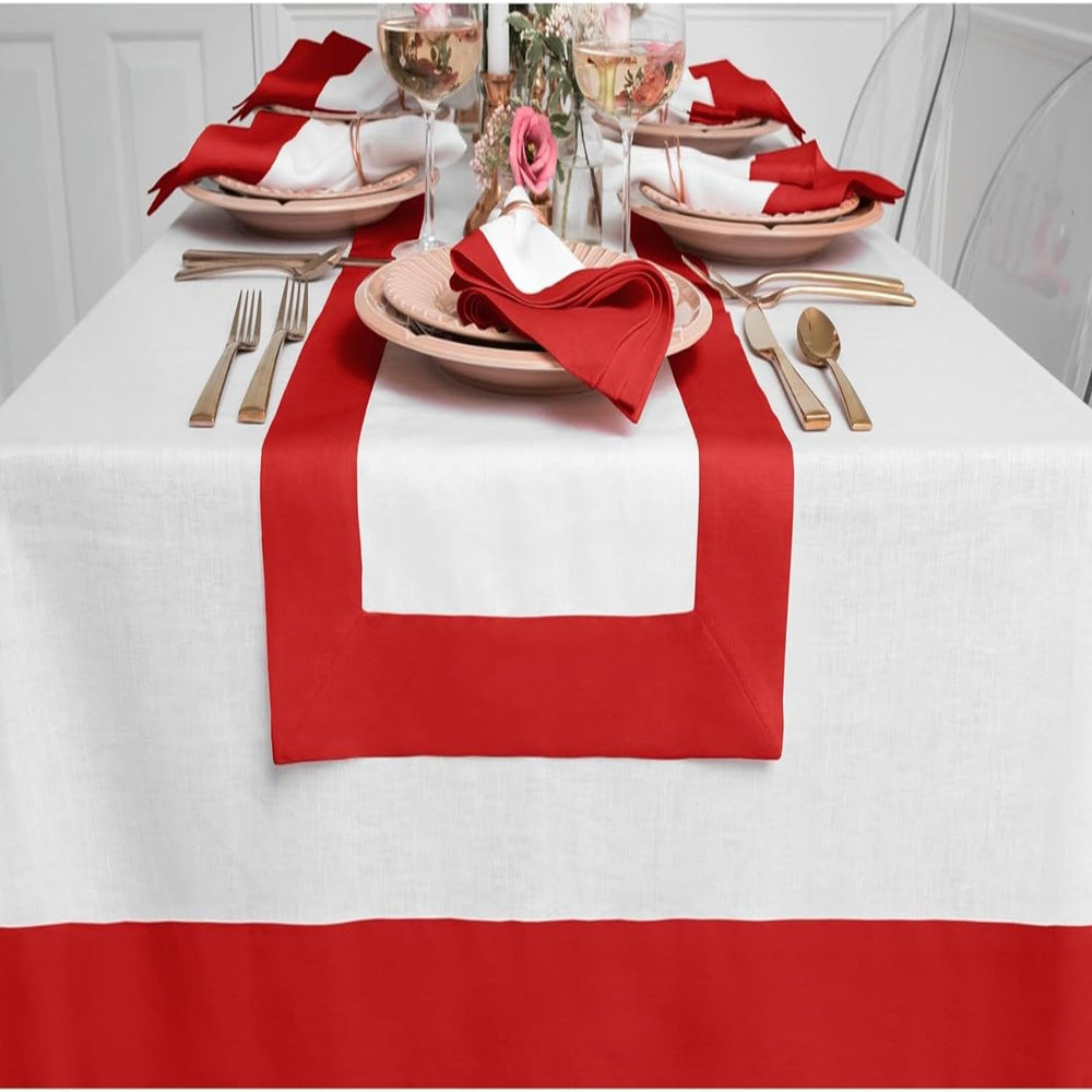 Cotton Luxury Dining Set Mited Corner Bordered - Red and White - Aura living
