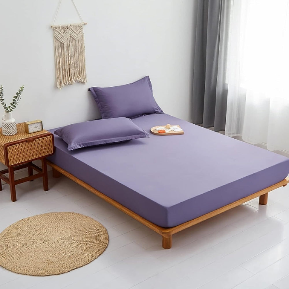 Purple Egyptian Cotton Fitted Sheet Set - Aura living