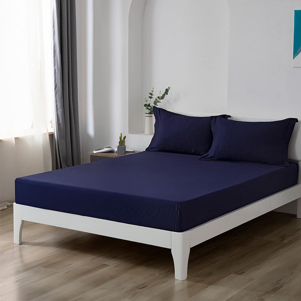 Navy Blue Egyptian Cotton Fitted Sheet Set - Aura living