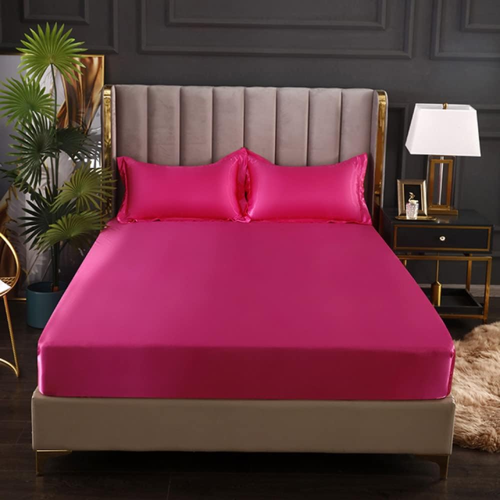 Luxury Egyptian Cotton Satin Fitted Sheet Set - Rose Red - Aura living