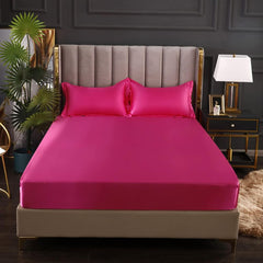 Luxury Egyptian Cotton Satin Fitted Sheet Set - Rose Red - Aura living