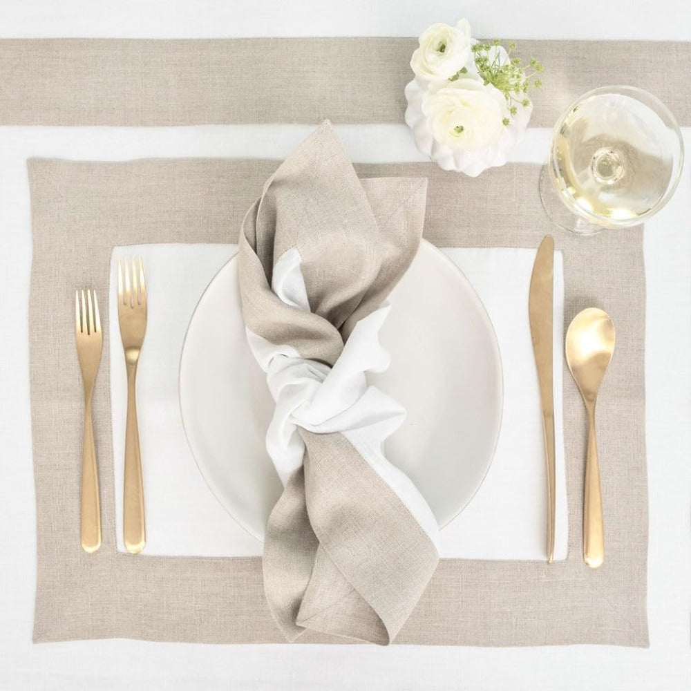 Cotton Luxury Dining Set Mited Corner Bordered - Dark Beige and White - Aura living