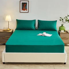 Rich Cotton Fitted Sheet with Pillow covers - Teal Green