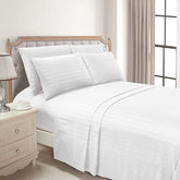 Luxury Strip Satin Bed sheet Set - White - Aura living