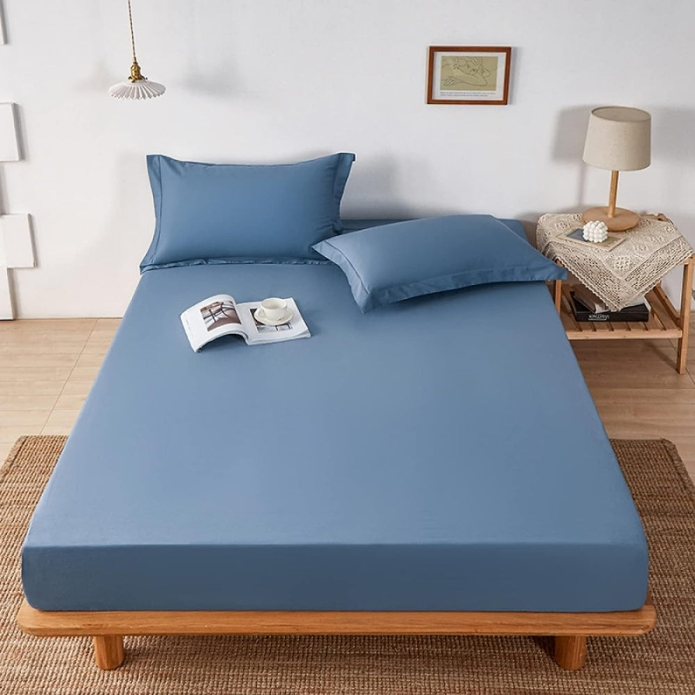 Blue Egyptian Cotton Fitted Sheet Set - Aura living