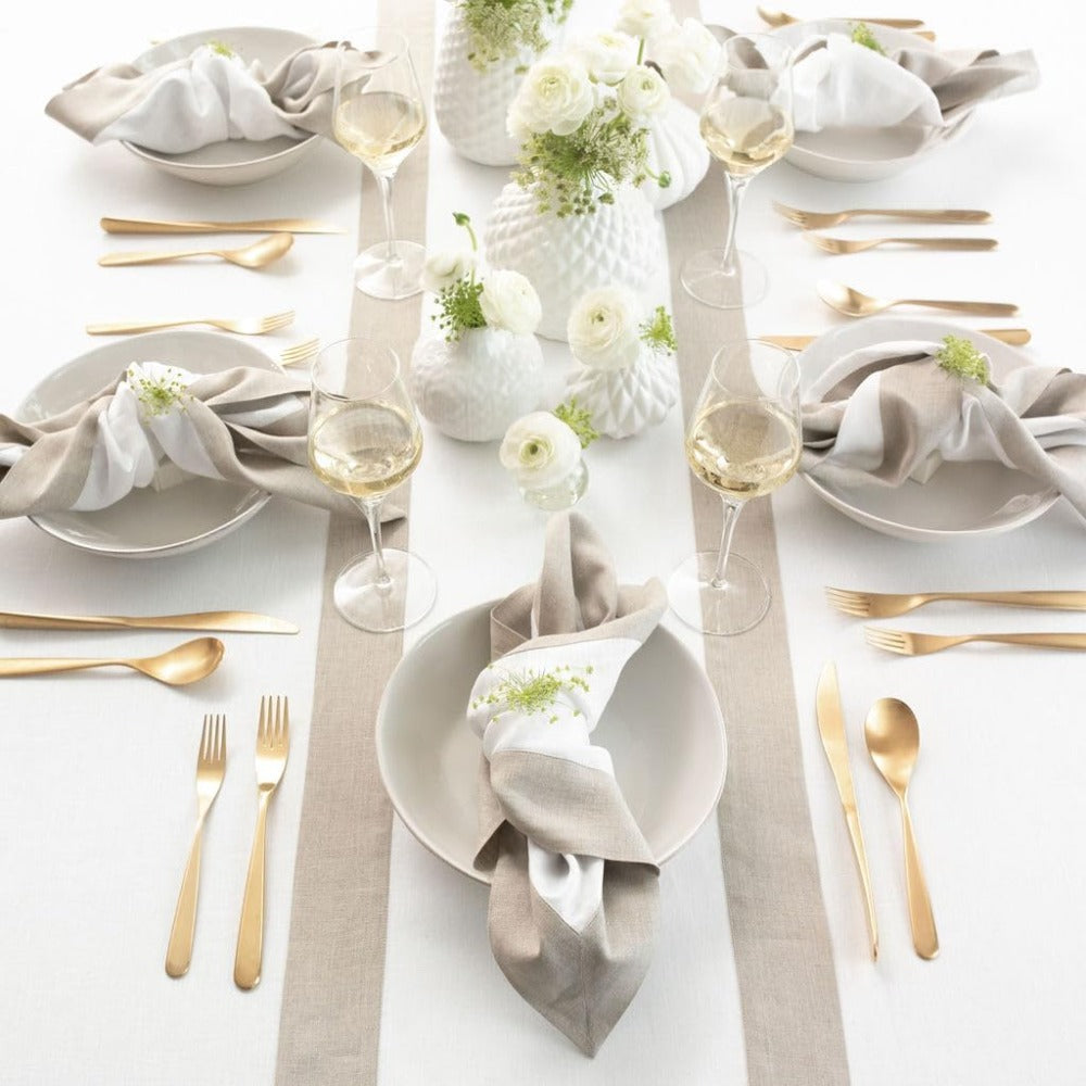 Cotton Luxury Dining Set Mited Corner Bordered - Dark Beige and White - Aura living