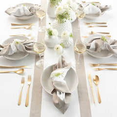 Cotton Luxury Dining Set Mited Corner Bordered - Dark Beige and White - Aura living