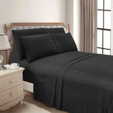 Luxury Strip Satin Bed sheet Set - Black - Aura living