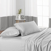 Luxury Strip Satin Bed sheet Set - Silver - Aura living