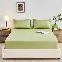 Rich Cotton Fitted Sheet with Pillow covers - Sage Green