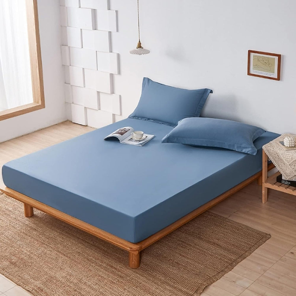 Blue Egyptian Cotton Fitted Sheet Set - Aura living
