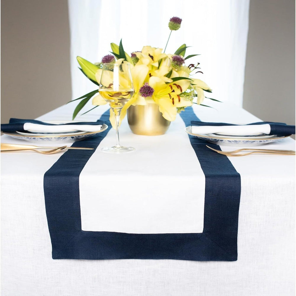 Cotton Luxury Dining Set Mited Corner Bordered - Navy and White - Aura living