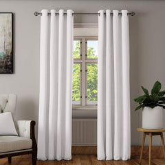 2 PC Plain Dyed Eyelet Curtains with lining-White - Aura living