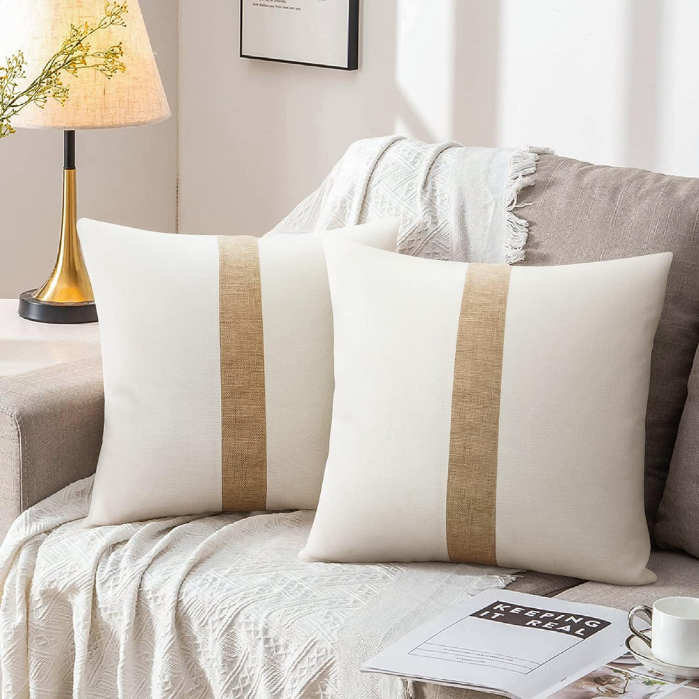 Pack of 2 Boho Modern Accent Jute Striped Cushion Cover Beige Strip - Aura living