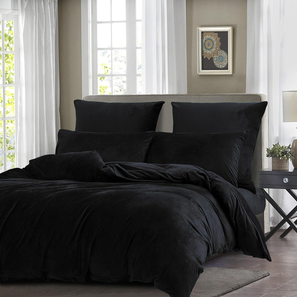 Luxury Velvet Duvet Cover Set - Black - Aura living