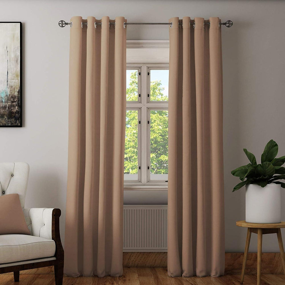 2 PC Plain Dyed Eyelet Curtains with lining-Beige - Aura living