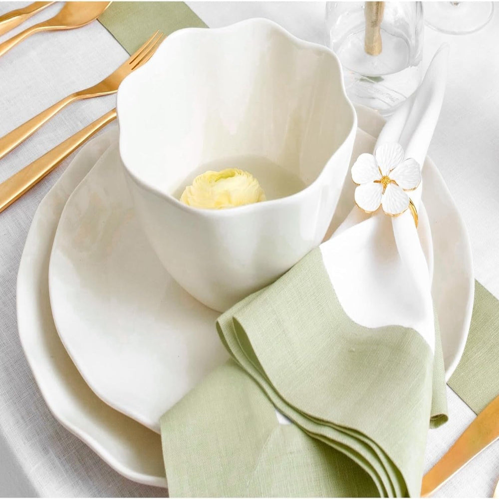 Cotton Luxury Dining Set Mited Corner Bordered - Sage Green and White - Aura living