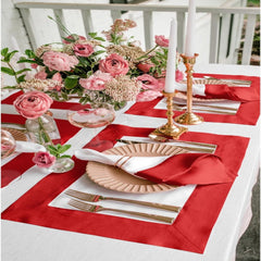 Cotton Luxury Dining Set Mited Corner Bordered - Red and White - Aura living